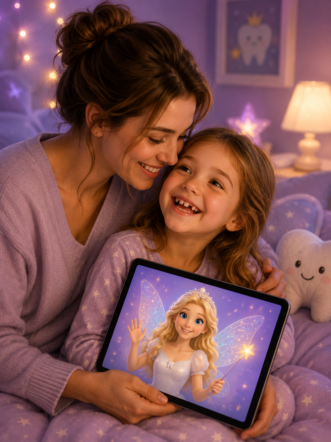 Parent and child after a Tooth Fairy call